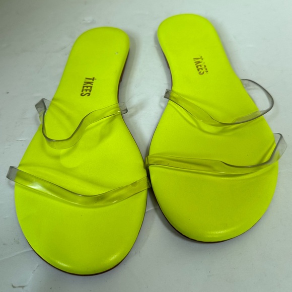 TKEES NEW Gemma Clear Neon Yellow Sandals Flats Leather Brazil Summer Minimalist - Picture 13 of 13